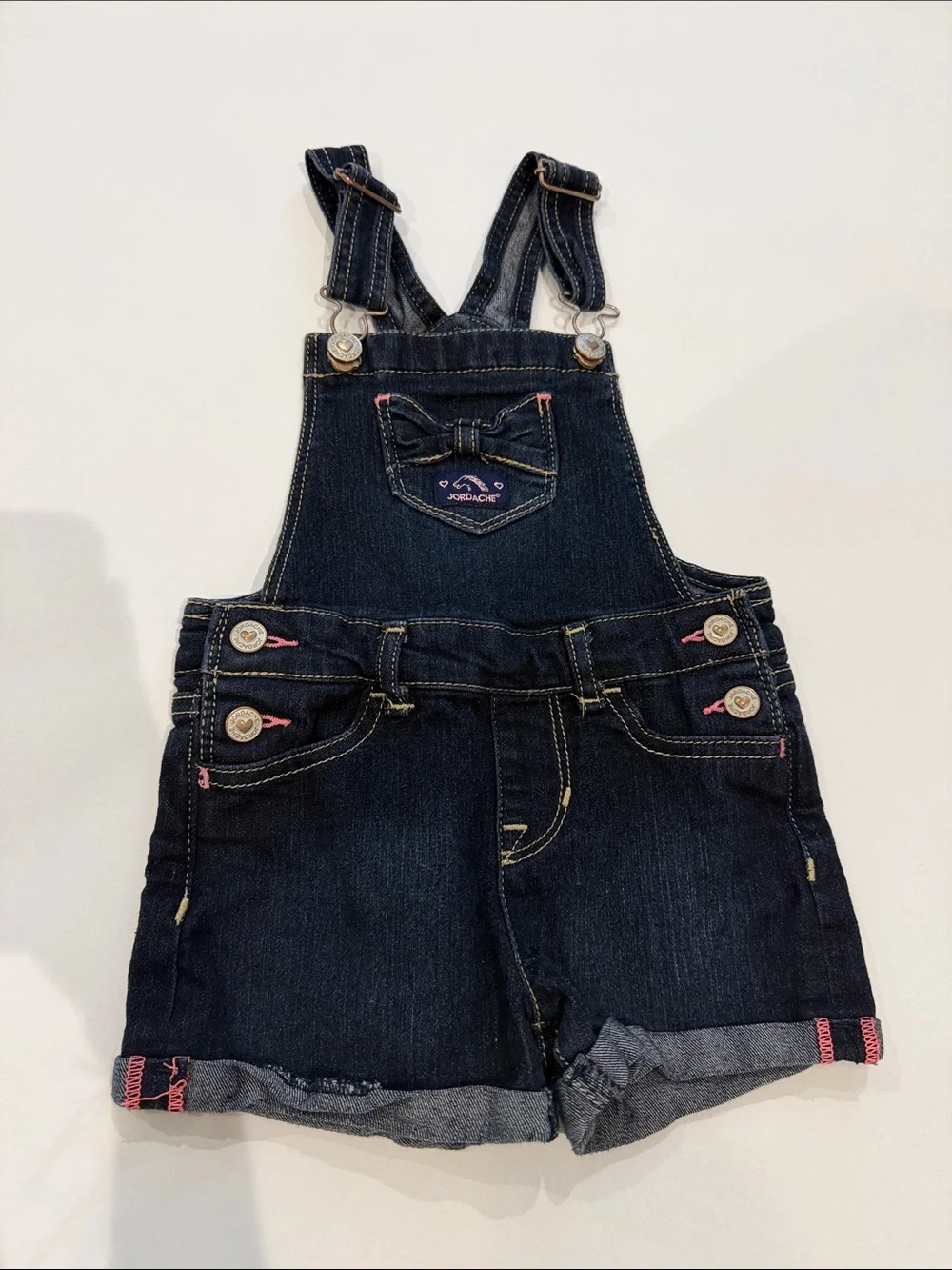 OshKosh B'gosh Dark Indigo Denim Shortalls with Pink Accents
